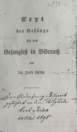 Gesangsheft aus Biberach 1839